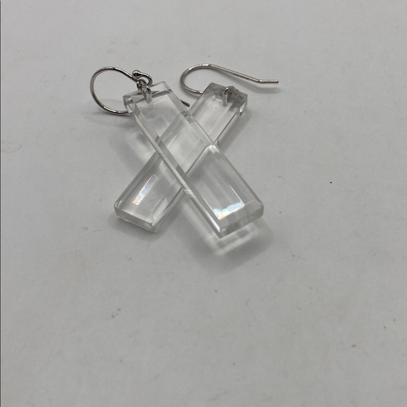 Sterling Silver 925 Rectangular Clear Quartz Dangle Drop
Earrings Pierced New